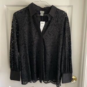 Black lace button down